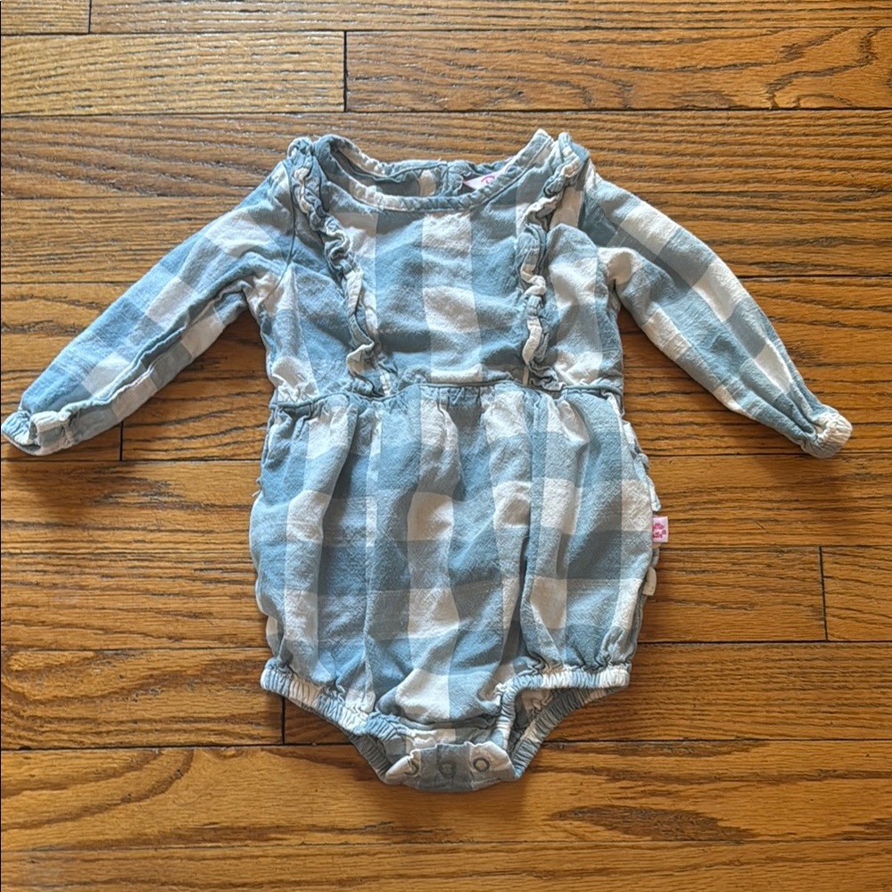 Ruffle Butts Blue and White Checkered One Piece 12-18 months